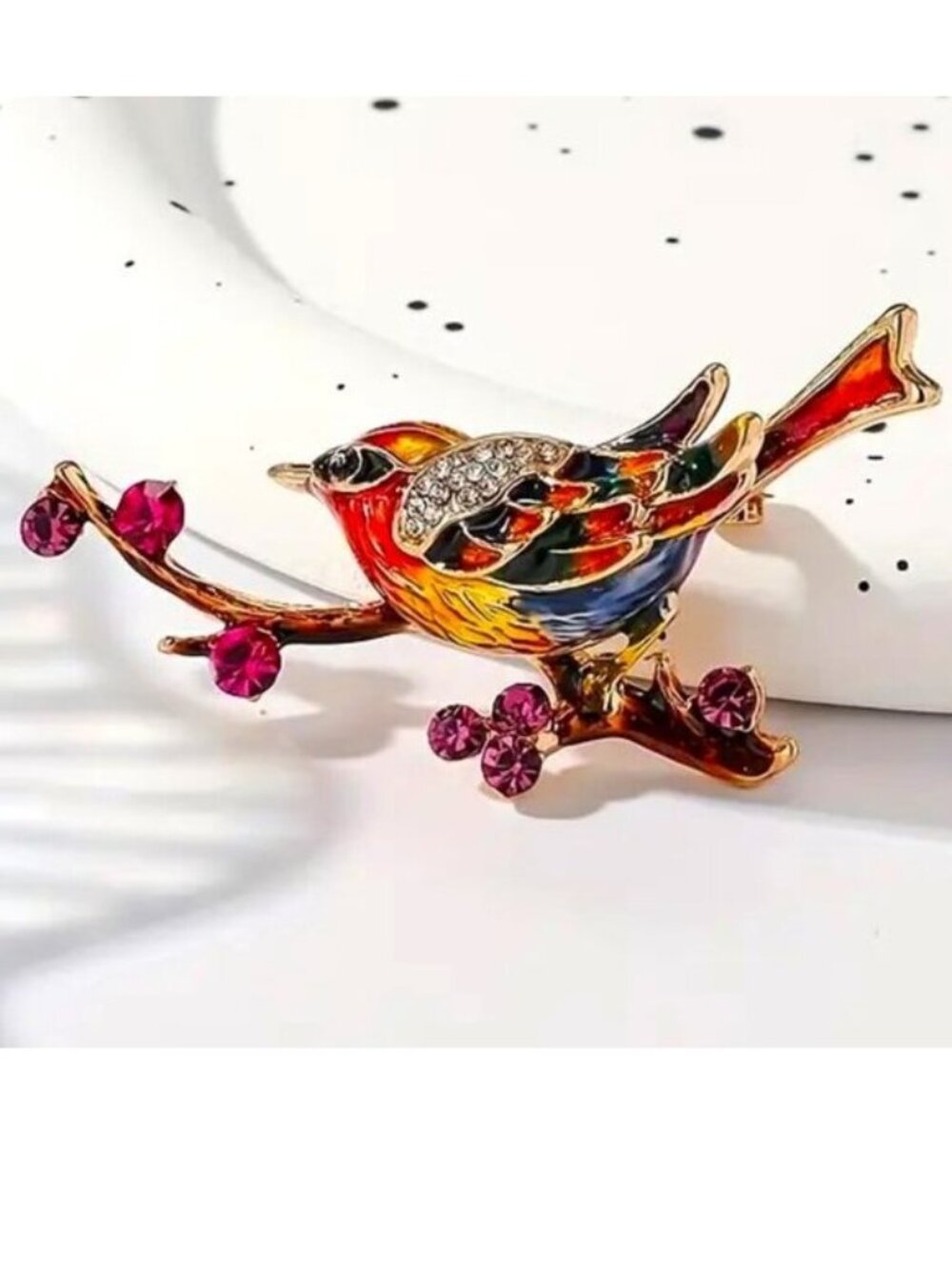 Bird Brooch Rhinestone Enamel Pin Gold Colorful Magpie Holloywood Glam Stylish